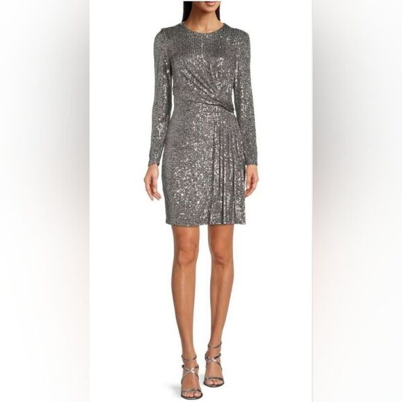 CALVIN KLEIN Silver Sequin Dress - Size 14 - Picture 1 of 9